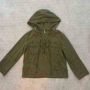 Free People Oversized Safari Military Top Lace Up Plunge Hoodie
